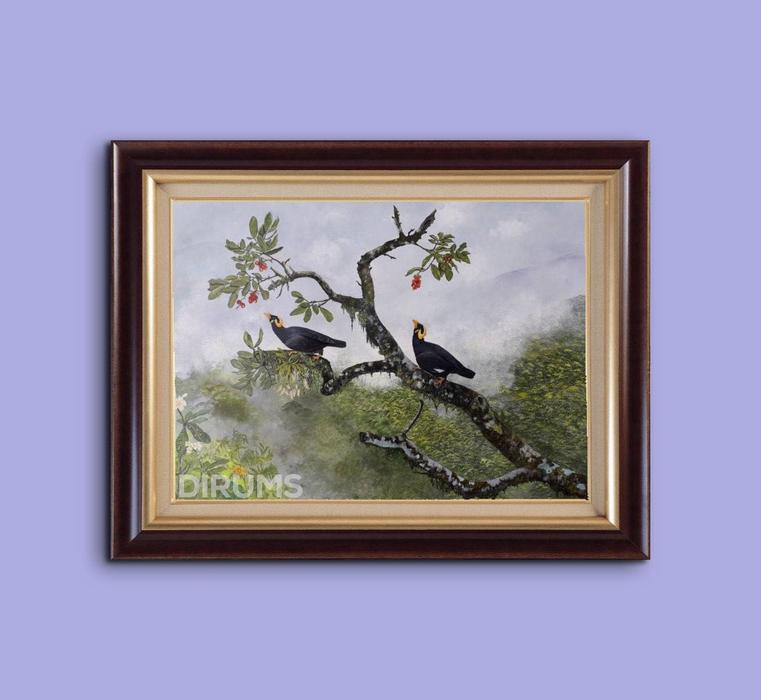 Landscape Original Acrylic Painting Nature Hill Myna Birds